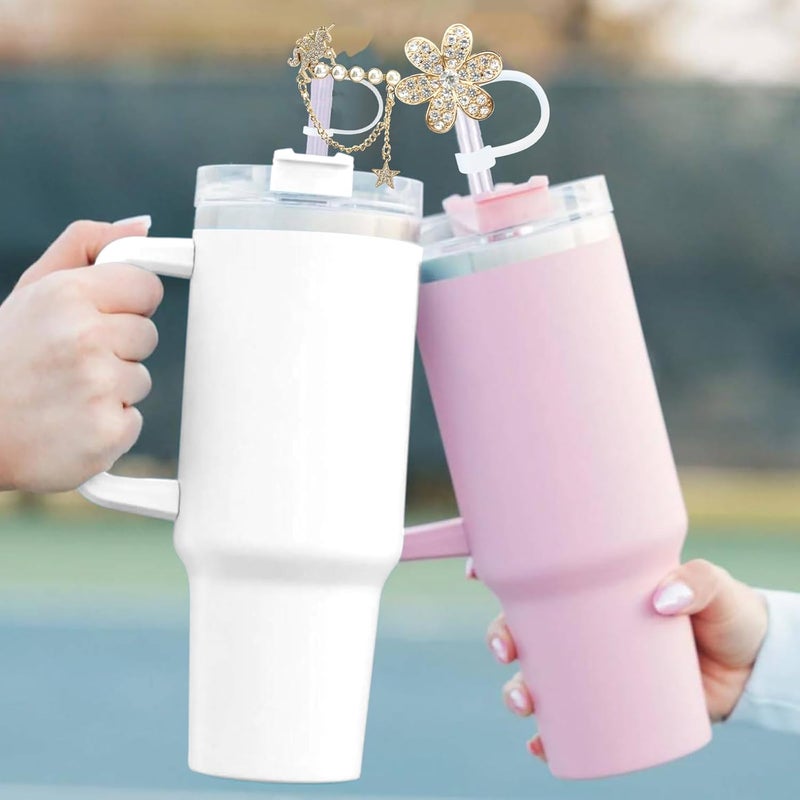 SEMATA 2PCS Elegant Straw Cover Cap for Stanley Cup Accessories,Bling Crystals Straw Toppers for Stanley Tumbler 40&30 oz,Rhinestone Reusable Straws Tips Protectors Compatible with 10mm Straws - Image 5